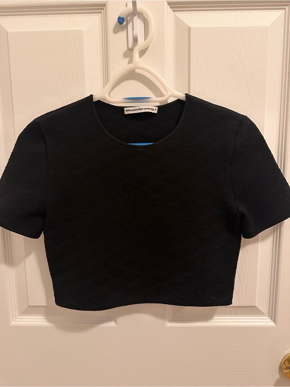 Alexander Wang Black Textured Short-Sleeve Crop Top